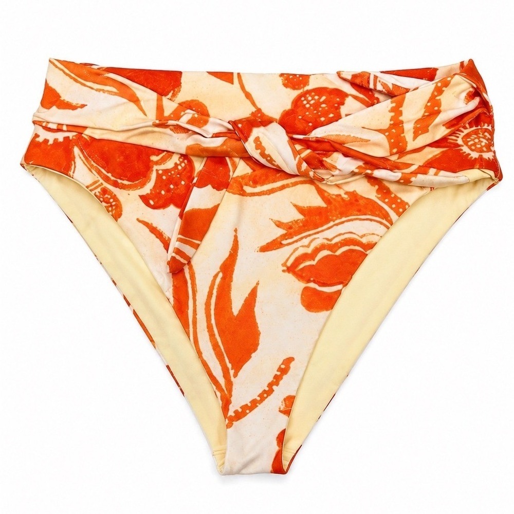 Mara Hoffman Goldie High Waisted Bikini Bottom Red Multi Floral XL NWT